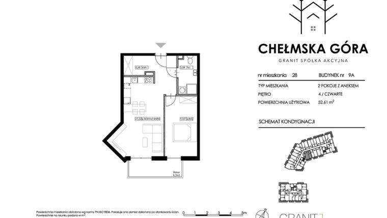Rzut - Mieszkanie na sprzedaż 2 pokoje o powierzchni 52,76 m² - numer C-9A-M28 w Chełmska Góra