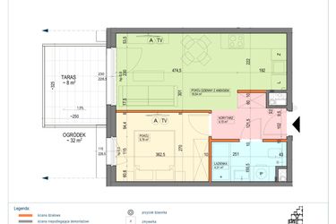 Rzut - Mieszkanie na sprzedaż 2 pokoje o powierzchni 36,79 m² - numer B1.0.04.2a w Junique I.II