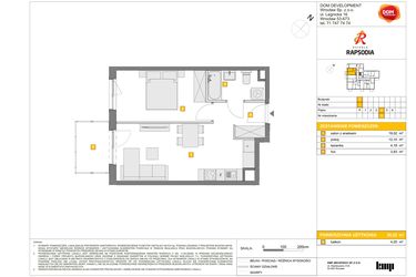 Rzut - Mieszkanie na sprzedaż 2 pokoje o powierzchni 39,23 m² - numer C.34 w Osiedle Rapsodia etap 2