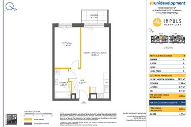 Rzut - Mieszkanie na sprzedaż 2 pokoje o powierzchni 44,32 m² - numer A/10 w Impuls Marywilska