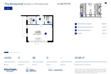 Rzut - Lokal użytkowy na sprzedaż 4 pokoje o powierzchni 47,48 m² - numer LU/C6 w Przy Bursztynowej