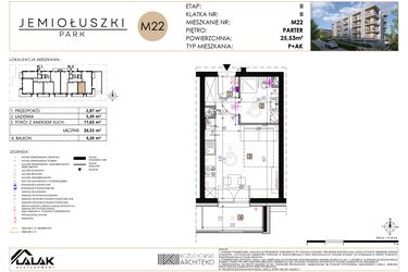 Rzut - Mieszkanie na sprzedaż 1 pokój o powierzchni 25,53 m² - numer A2_M22 w Jemiołuszki Park etap 2