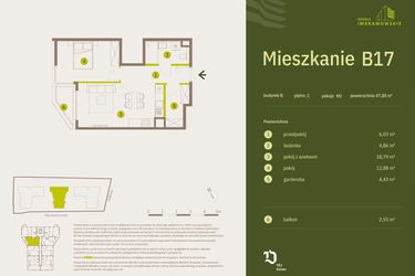 Rzut - Mieszkanie na sprzedaż 2 pokoje o powierzchni 47 m² - numer B17 w Osiedle Imbramowskie
