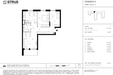 Rzut - Mieszkanie na sprzedaż 3 pokoje o powierzchni 67,33 m² - numer 1.A18 w Staszica 3