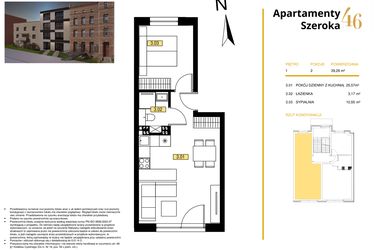 Rzut - Mieszkanie na sprzedaż 2 pokoje o powierzchni 38,5 m² - numer M3 w Apartamenty Szeroka 46