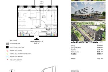 Rzut - Mieszkanie na sprzedaż 2 pokoje o powierzchni 48,22 m² - numer 1.12 w Apartamentowiec Zwycięska 3 - inwestycyjne