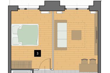 Rzut - Mieszkanie na sprzedaż 2 pokoje o powierzchni 42,01 m² - numer B2 w Mazowiecka 115