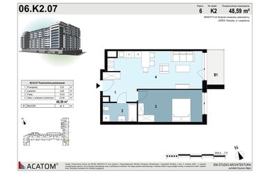 Rzut - Mieszkanie na sprzedaż 2 pokoje o powierzchni 48,59 m² - numer 06.K2.07 w Langiewicza 37