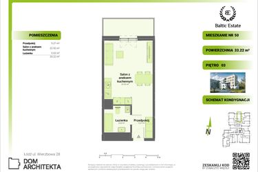Rzut - Mieszkanie na sprzedaż 1 pokój o powierzchni 33,22 m² - numer 03.M.50 w Dom Architekta