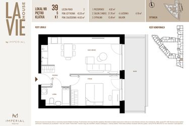 Rzut - Mieszkanie na sprzedaż 2 pokoje o powierzchni 43,35 m² - numer 39 w La Vie House
