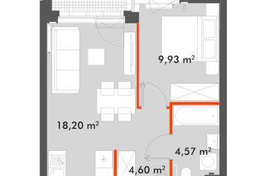 Rzut - Mieszkanie na sprzedaż 2 pokoje o powierzchni 37,3 m² - numer F1.C.03.02 w Splot Wola