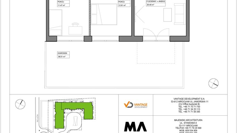 Rzut - Mieszkanie na sprzedaż 3 pokoje o powierzchni 64,49 m² - numer PT/A/0/1 w Przystanek Tarnogaj