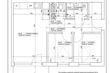 Rzut - Mieszkanie na sprzedaż 3 pokoje o powierzchni 44,5 m² - numer 16 w Bydgoska 19