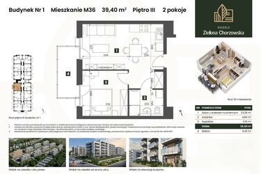 Rzut - Mieszkanie na sprzedaż 2 pokoje o powierzchni 39,4 m² - numer B1.M36 w Osiedle Zielona Chorzowska