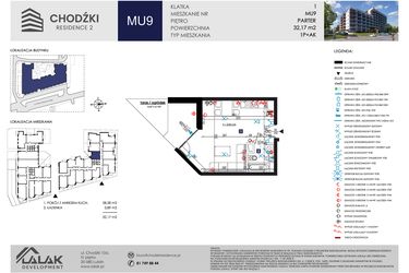 Rzut - Mieszkanie na sprzedaż 1 pokój o powierzchni 32,17 m² - numer MU9 w Chodźki Residence 2 - apartamenty inwestycyjne