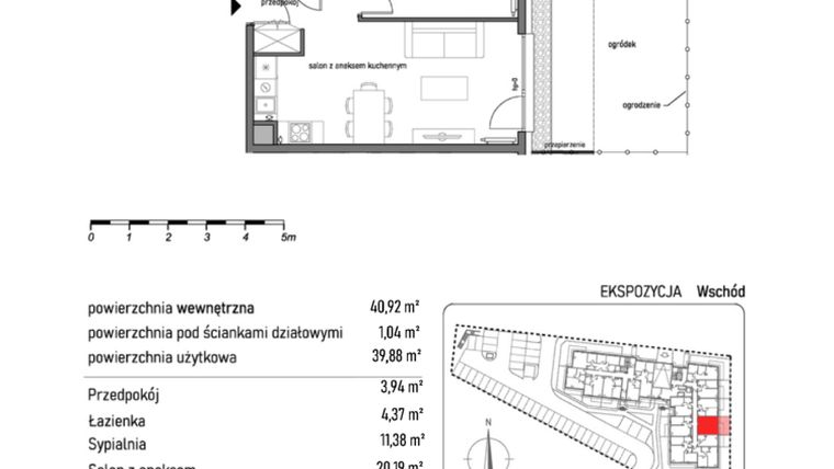 Rzut - Mieszkanie na sprzedaż 2 pokoje o powierzchni 40,92 m² - numer 2.1.4. w Dywizjonu 303