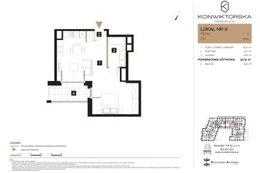 Rzut - Mieszkanie na sprzedaż 1 pokój o powierzchni 43,09 m² - numer 03 w Konwiktorska Residence
