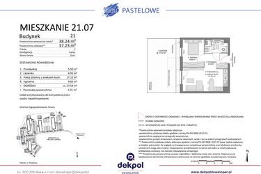 Rzut - Mieszkanie na sprzedaż 2 pokoje o powierzchni 37,23 m² - numer 21.07 w Osiedle Pastelowe etap IV