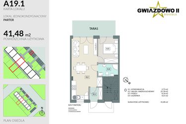 Rzut - Mieszkanie na sprzedaż 2 pokoje o powierzchni 41,48 m² - numer A19.1 w Gwiazdowo II