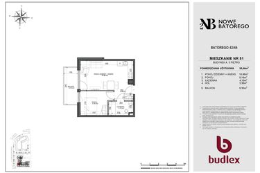 Rzut - Mieszkanie na sprzedaż 2 pokoje o powierzchni 35,66 m² - numer A51 w Nowe Batorego 2