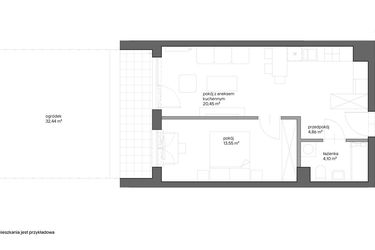 Rzut - Mieszkanie na sprzedaż 2 pokoje o powierzchni 42,96 m² - numer B.018 w Słoneczne Miasteczko - etap XV