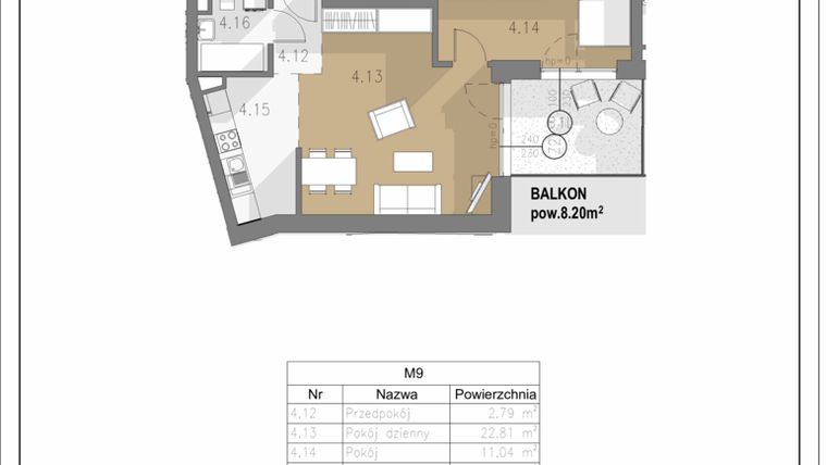 Rzut - Mieszkanie na sprzedaż 2 pokoje o powierzchni 47,59 m² - numer A.M9 w Villa Botanica