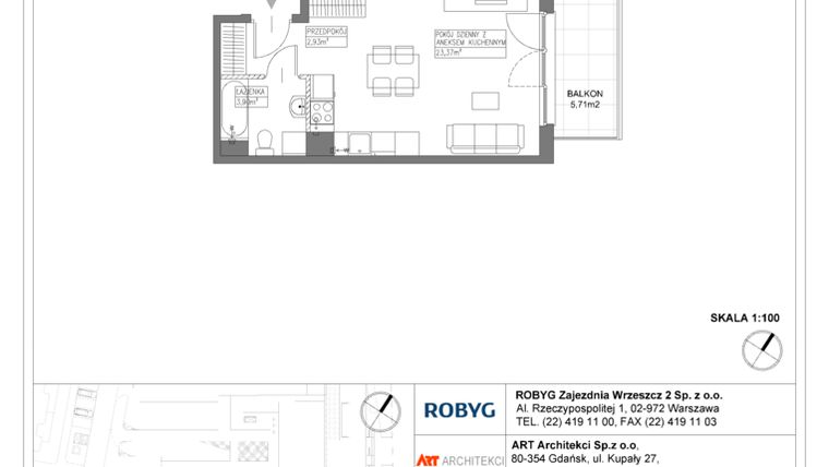 Rzut - Mieszkanie na sprzedaż 1 pokój o powierzchni 30,2 m² - numer E.2M22 w Nowa Wałowa bud. E