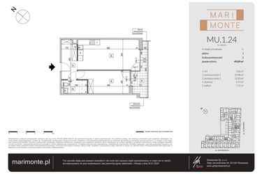 Rzut - Mieszkanie na sprzedaż 2 pokoje o powierzchni 49,09 m² - numer MU.1.24 w Marimonte - apartamenty inwestycyjne