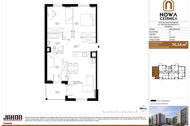 Rzut - Mieszkanie na sprzedaż 4 pokoje o powierzchni 70,14 m² - numer CZ3.35 w Nowa Czernica - etap II