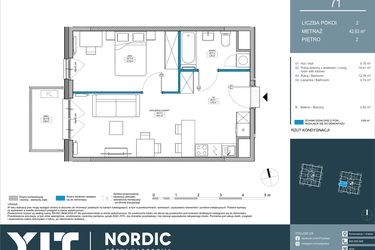 Rzut - Mieszkanie na sprzedaż 2 pokoje o powierzchni 42,63 m² - numer 71 w Nordic Górka Narodowa