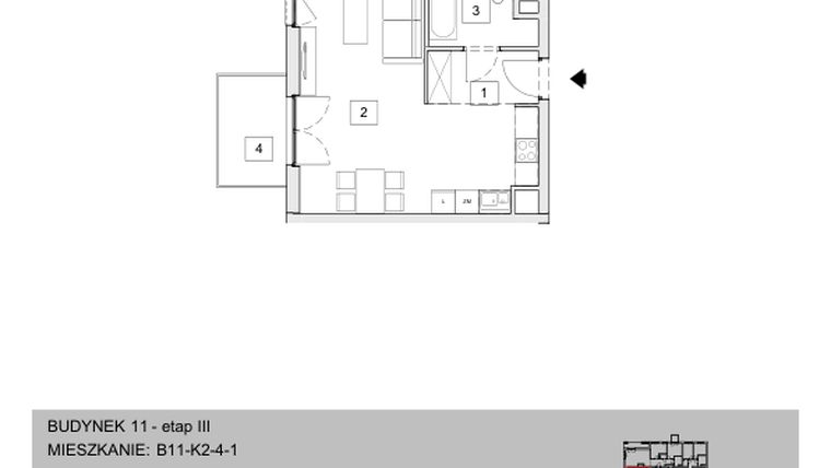 Rzut - Mieszkanie na sprzedaż 1 pokój o powierzchni 34,2 m² - numer B11-K2-4-1 w Żerniki na Novo III