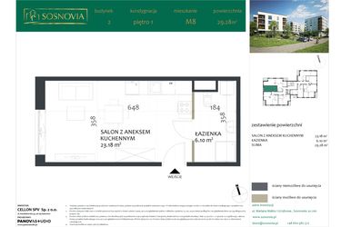 Rzut - Mieszkanie na sprzedaż 1 pokój o powierzchni 29,28 m² - numer 2.M8 w Sosnovia