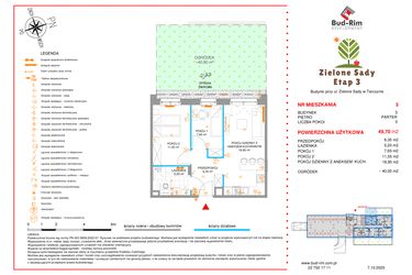 Rzut - Mieszkanie na sprzedaż 3 pokoje o powierzchni 49,7 m² - numer 5 w Zielone Sady etap III
