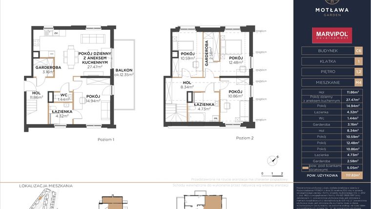Rzut - Mieszkanie na sprzedaż 5 pokoi o powierzchni 117,72 m² - numer C6.M4 w Motława Garden
