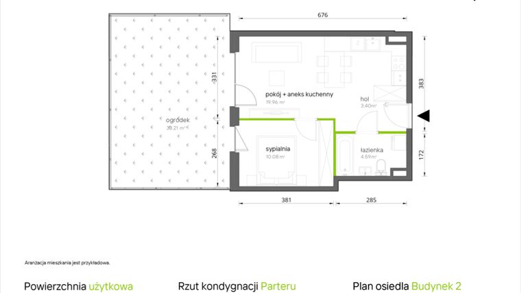 Rzut - Mieszkanie na sprzedaż 2 pokoje o powierzchni 38,12 m² - numer 2.0.12 w Aroniowa Vita