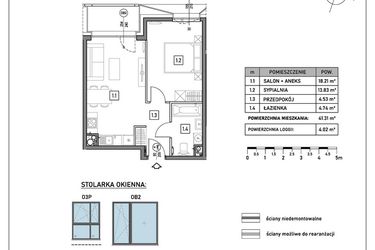 Rzut - Mieszkanie na sprzedaż 2 pokoje o powierzchni 41,31 m² - numer B.2.6 w GreenLine