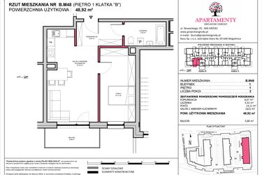 Rzut - Mieszkanie na sprzedaż 2 pokoje o powierzchni 48,92 m² - numer B.48 w Apartamenty Grójeckie Ogrody