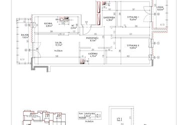 Rzut - Mieszkanie na sprzedaż 3 pokoje o powierzchni 72,87 m² - numer M-22 w Nałęczowska