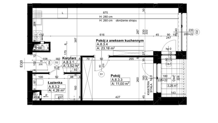 Rzut - Mieszkanie na sprzedaż 2 pokoje o powierzchni 41,96 m² - numer A/8/3 w Świerzawska 13