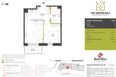 Rzut - Mieszkanie na sprzedaż 2 pokoje o powierzchni 39,36 m² - numer 23 w Na Wspólnej