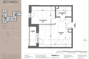 Rzut - Mieszkanie na sprzedaż 2 pokoje o powierzchni 39,4 m² - numer 8 w BETWEEN