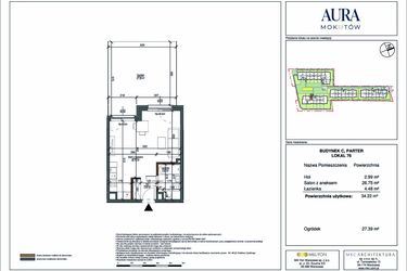 Rzut - Mieszkanie na sprzedaż 1 pokój o powierzchni 34,22 m² - numer 76 w Aura Mokotów II