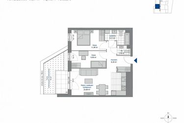 Rzut - Mieszkanie na sprzedaż 3 pokoje o powierzchni 60,87 m² - numer 1.2 w SEAHall