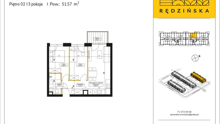 Rzut - Mieszkanie na sprzedaż 3 pokoje o powierzchni 51,57 m² - numer RD4A/B/23 w Rędzińska 4