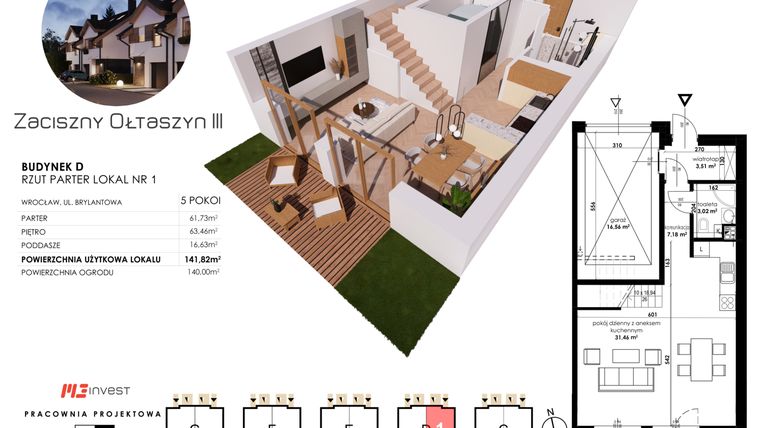 Rzut - Dom na sprzedaż 5 pokoi o powierzchni 141,82 m² - numer D1 w Zaciszny Ołtaszyn III