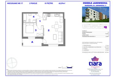 Rzut - Mieszkanie na sprzedaż 2 pokoje o powierzchni 40,59 m² - numer 17 w Osiedle Janowiecka