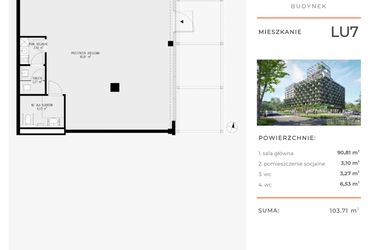 Rzut - Lokal użytkowy na sprzedaż 4 pokoje o powierzchni 103,71 m² - numer LU7 w Semiramis