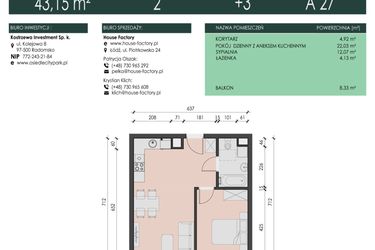 Rzut - Mieszkanie na sprzedaż 2 pokoje o powierzchni 43,15 m² - numer 27 w Osiedle City Park