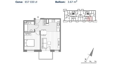 Rzut - Mieszkanie na sprzedaż 2 pokoje o powierzchni 39,82 m² - numer F.14 w Glogera bud. F i G