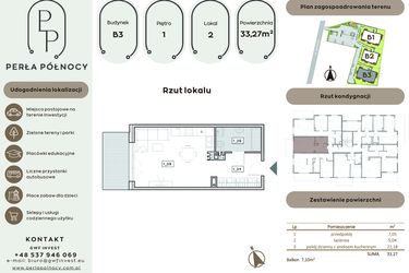 Rzut - Mieszkanie na sprzedaż 1 pokój o powierzchni 33,27 m² - numer B3.1_2 w Perła Północy etap 2